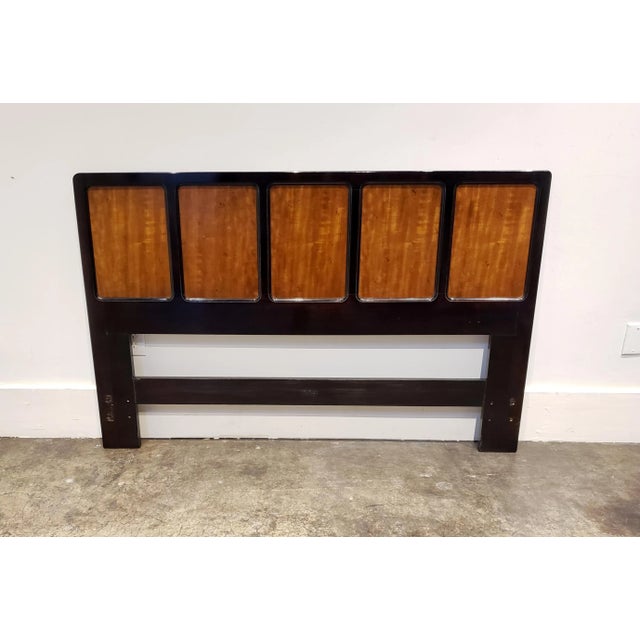 1970s Henredon headboard with lovely maple veneer panels in a dark walnut frame. Fits a full size bed; 60.25" wide x...