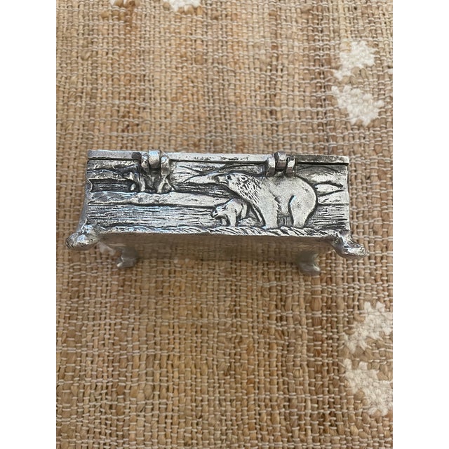 Rustic Vintage Sliver Tone Wilderness Bear Arthur Court Trinket Jewelry Box For Sale - Image 3 of 11