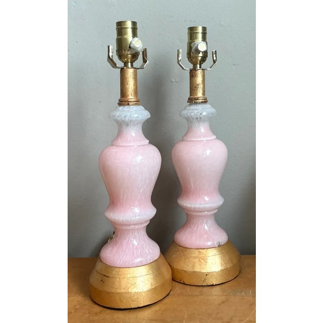 Vintage Pink Murano Blown Glass Table Lamps - Pair For Sale - Image 9 of 12