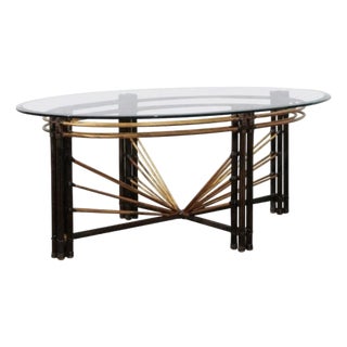 1970 Steel Faux Bamboo and Glass Gilt Coffee Table For Sale