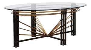 1970 Steel Faux Bamboo and Glass Gilt Coffee Table