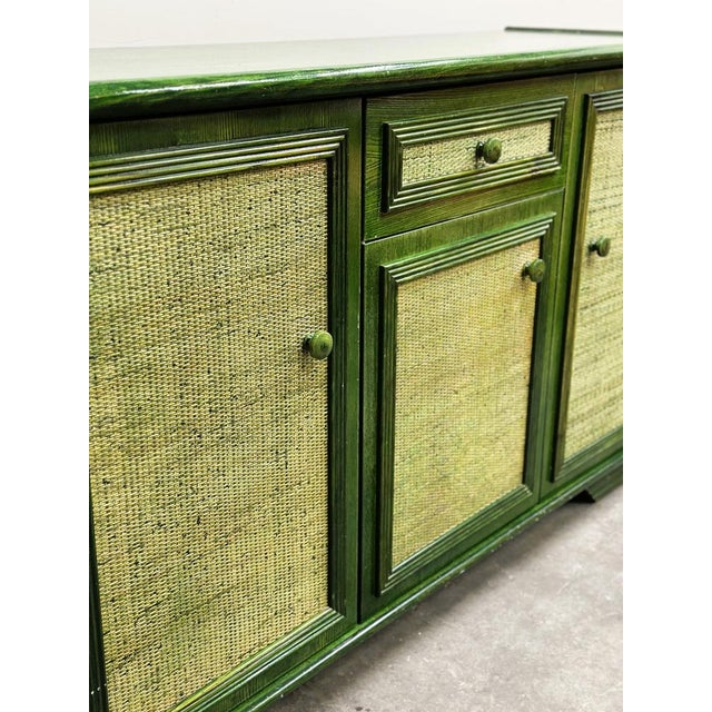 Vintage Green Lacquered Sideboard with Woven Cane Panels, Italy, 1980s For Sale - Image 10 of 15