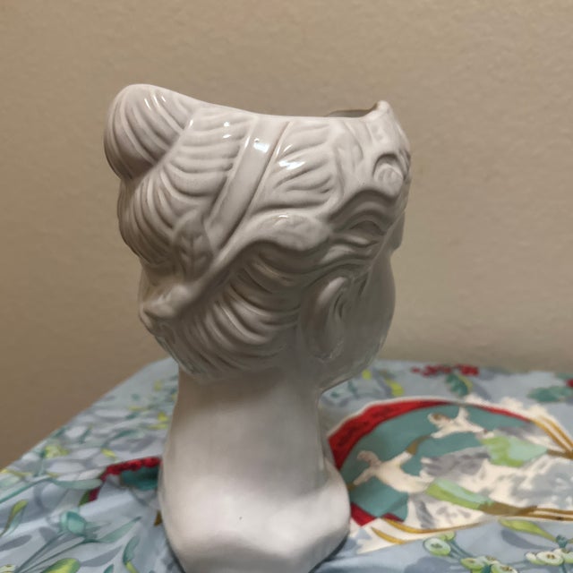 Contemporary White Glossy Ceramic Female Bust Planter Vase For Sale In Minneapolis - Image 6 of 7