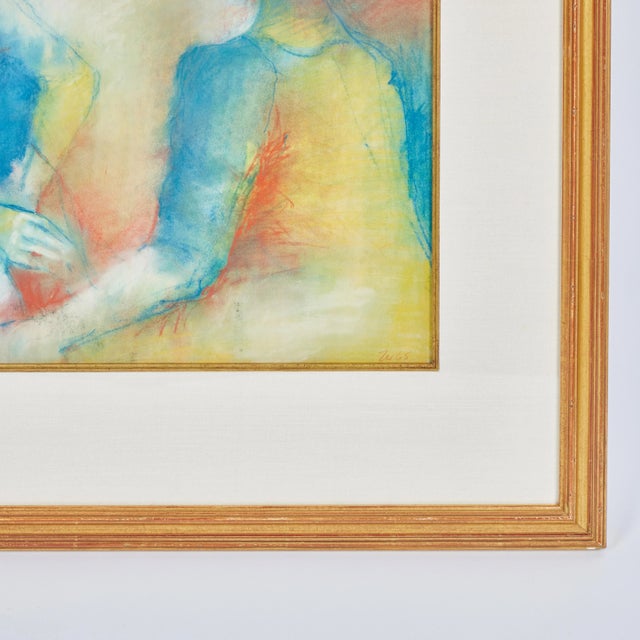 Figurative Original Pastel Drawing of 2 Figures Signed by Artist and Dated 1965 For Sale - Image 3 of 7