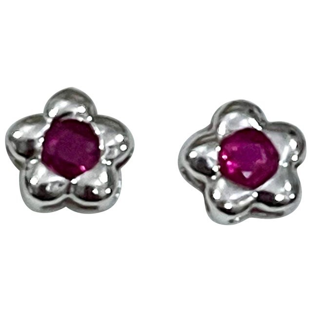 1 Carat Natural Round Ruby Stud Earrings 14 Karat White Gold, Post Back For Sale - Image 15 of 18