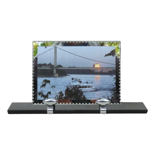 Art Deco Black Glass & Chrome French Picture Frame For Sale