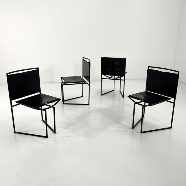 Postmodern Model 91 Chairs in Black Leater by Mario Botta for Alias, 1990s, Set of 4 For Sale - Image 3 of 16