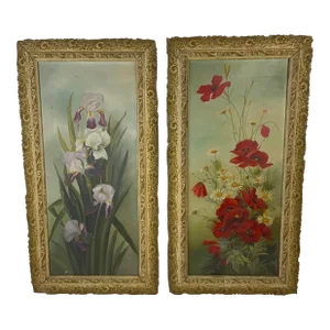 Pair of 19th Century Oil on Canvas Floral Still Life Paintings
