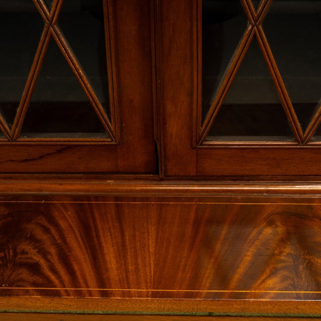 Late 19th Century Flame Mahogany Secretary Desk Bookcase, Antique Drop Front Desk For Sale - Image 12 of 18