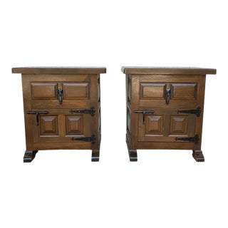 Spanish Walnut Nightstands with Iron Hardware - a Pair For Sale