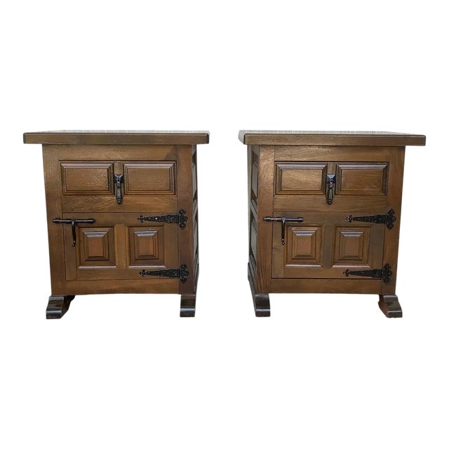 Spanish Walnut Nightstands with Iron Hardware - a Pair For Sale