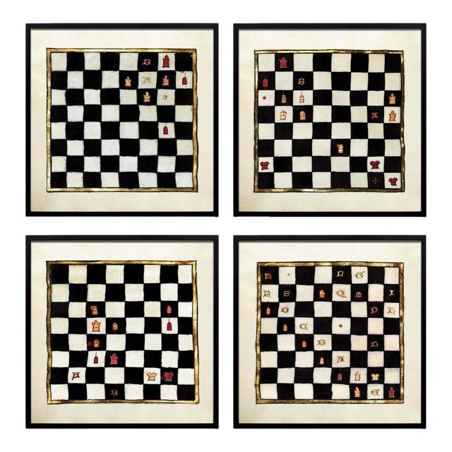 Antique French Chess Art Prints - Set of 4, Unframed 24"x24" For Sale