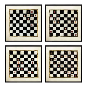 Antique French Chess Art Prints - Set of 4, Unframed 24"x24"