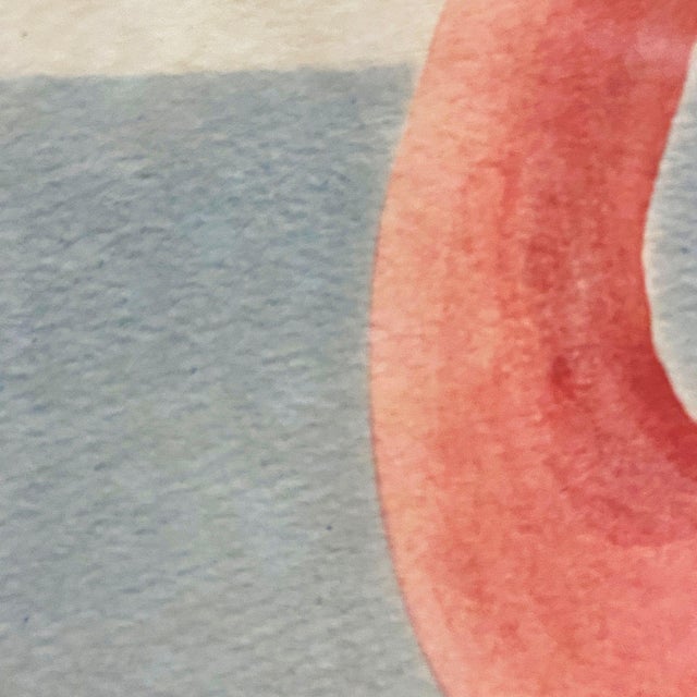 Wood MCM Beach Pink Flamingo Watercolor on Paper Signed by Shirrell Graves, Framed For Sale - Image 7 of 10