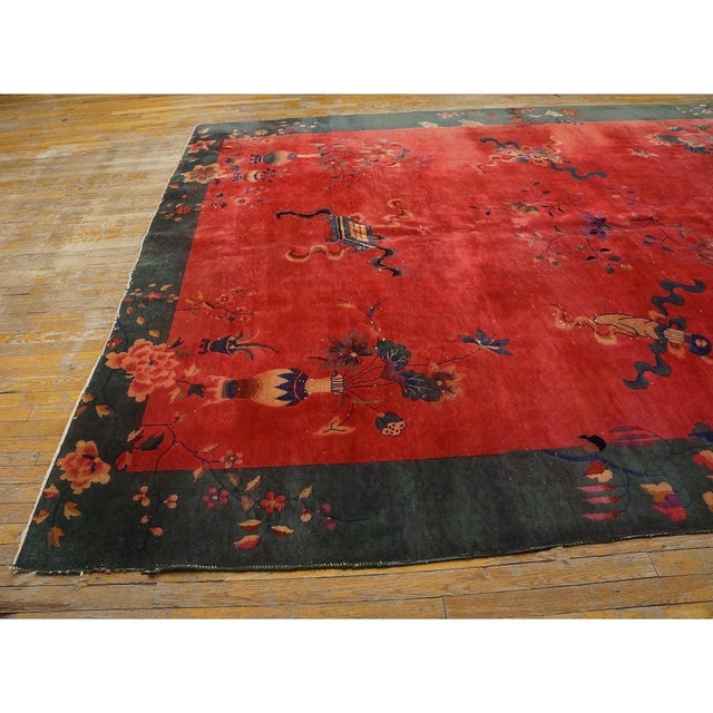 1920s 1920s Antique Chinese Art Deco Rug Vase Floral Walter Nichols 8' 10'' X 11' 2'' For Sale - Image 5 of 9