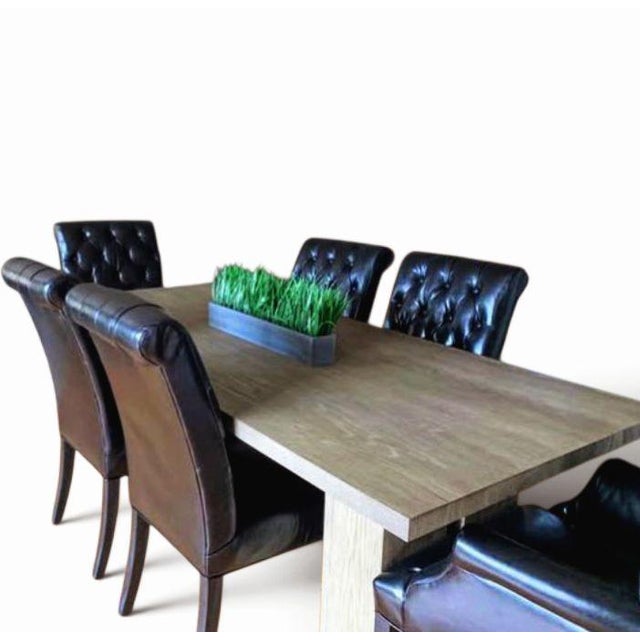 Traditional Bennett Roll-Back Restoration Hardware Black Chesterfield Leather Dining Armchair For Sale - Image 3 of 8