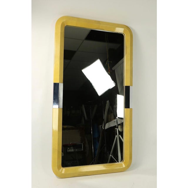 Metal Large Lacquered Parchment and Chrome Framed Mirror after Karl Springer For Sale - Image 7 of 12