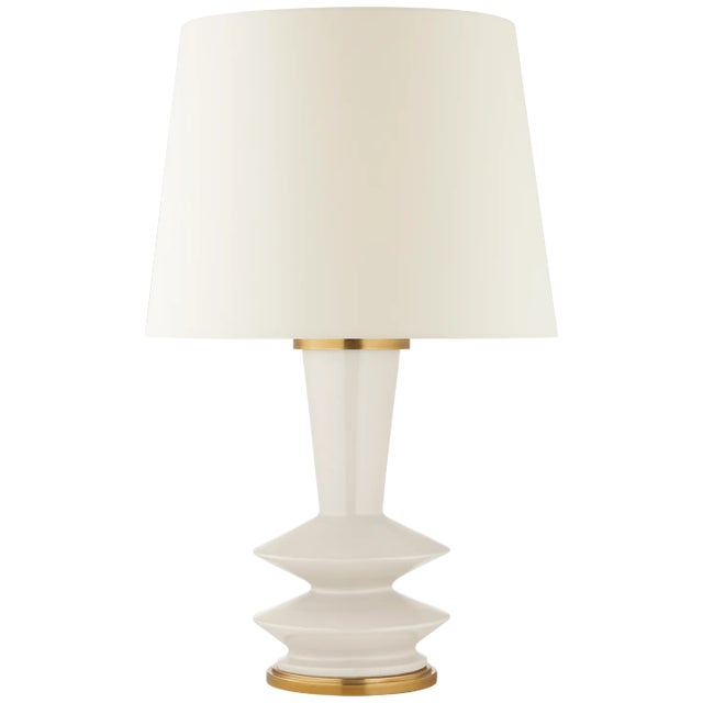 Christopher Spitzmiller for Visual Comfort Signature Whittaker Medium Table Lamp in Ivory with Linen Shade For Sale