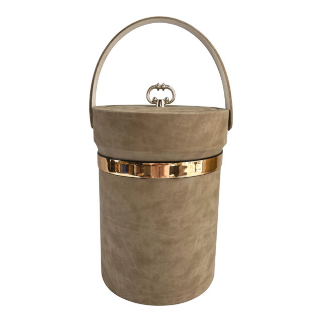 Vintage Faux Leather Handled Hollywood Regency Ice Bucket For Sale