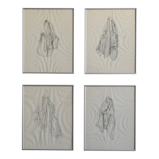 Vintage Quartet of Graphite on Paper Shirt Illustrations, a Set, Circa 1978 For Sale