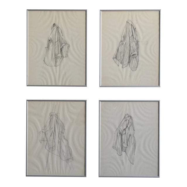 Vintage Quartet of Graphite on Paper Shirt Illustrations, a Set, Circa 1978 For Sale