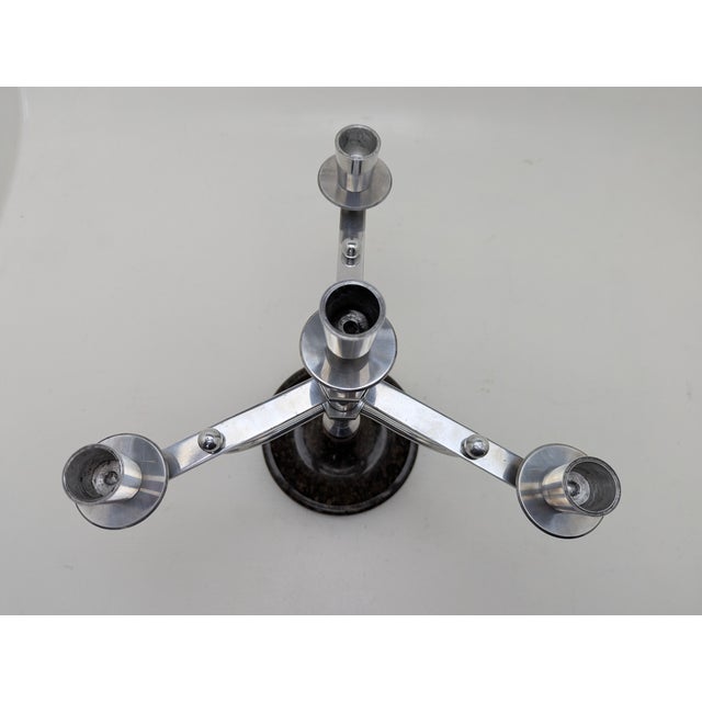 Large German Art Deco Candleholder in Aluminum and Marble, 1930s For Sale - Image 6 of 8
