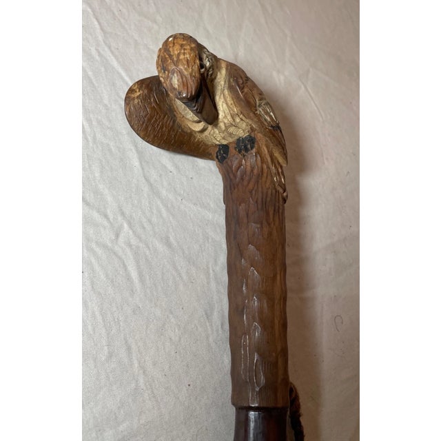 Antique Hand Made Carved Wood German Folk Art Bird Walking Stick Cane For Sale - Image 10 of 14