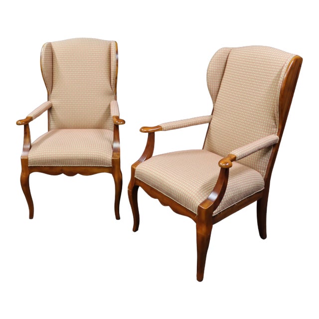 Pair Hickory Chair Co French Style Wing Host Armchairs For Sale