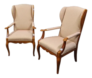 Pair Hickory Chair Co French Style Wing Host Armchairs