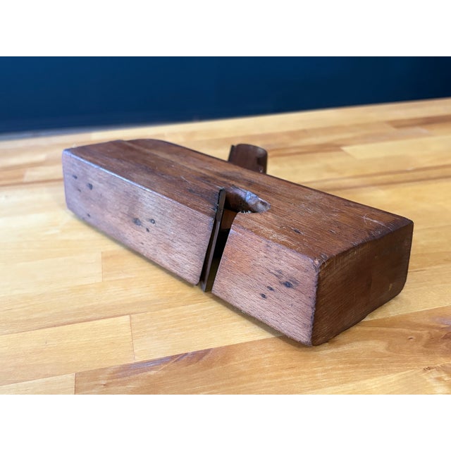 Brown Antique Handcrafted Wood Plane 9.5 Inches Long With a Forged Steel Cutting Blade For Sale - Image 8 of 10