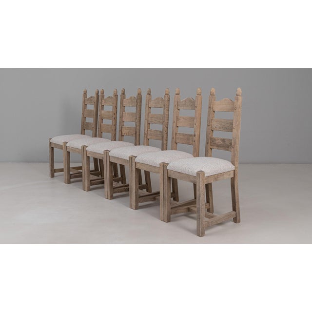 20th Century Belgian Upholstered Oak Ladderback Oak Dining Chairs - Set of 5 For Sale - Image 9 of 18