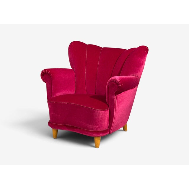 Red Swedish Cabinetmaker, Lounge Chairs, Red Velvet, Lacquered Wood, Sweden, 1940s For Sale - Image 8 of 13