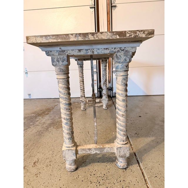 Mid 20th Century European Console Table With Turned Spindle Legs and Wrought Iron Stretcher For Sale In Chicago - Image 6 of 7