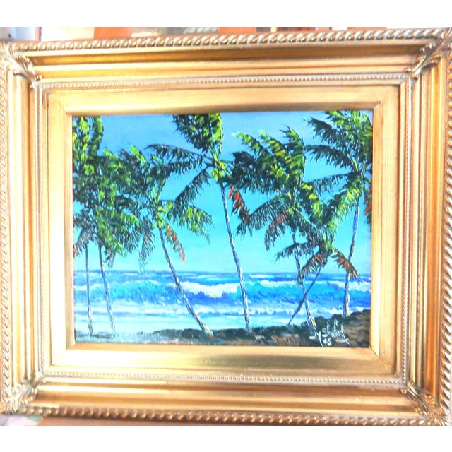 Contemporary Mark Stanford (American B. 1959 - ) - Sculpture in Oils. "Coconut Trees on the Beach" Signed Oil on Canvas With Coa - For Sale - Image 3 of 14