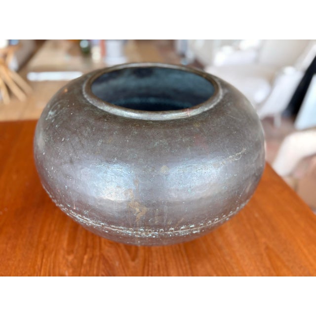 Rustic European Large Antique Copper Orb Jardiniere For Sale - Image 3 of 12