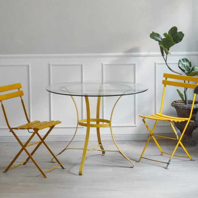1960s French Iron and Glass Garden Table with Folding Chairs, 1960, Set of 3 For Sale - Image 5 of 18