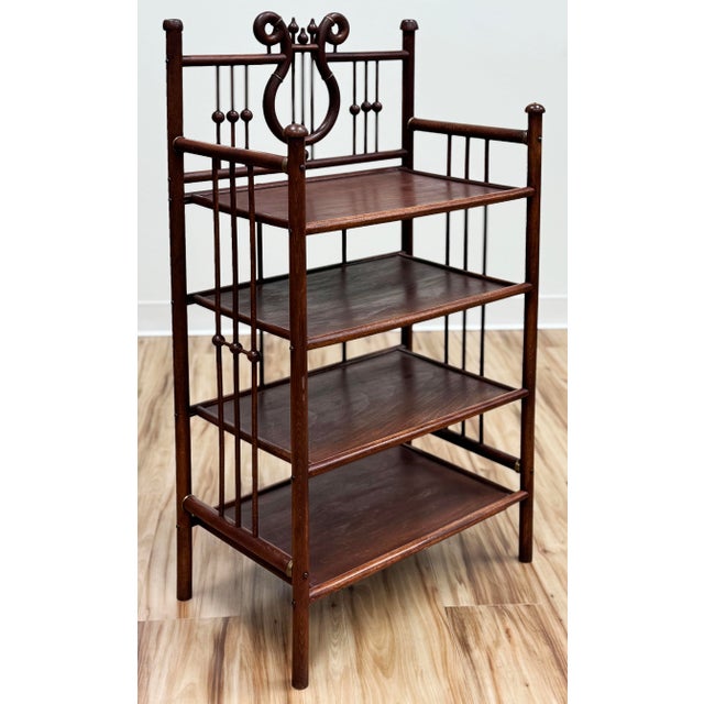 Early 20th Century Antique Mahogany Lyre Motif Bookshelf Etagere For Sale - Image 5 of 11