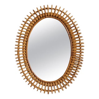 Vintage Italian Rattan Wall Mirror, 1960s For Sale