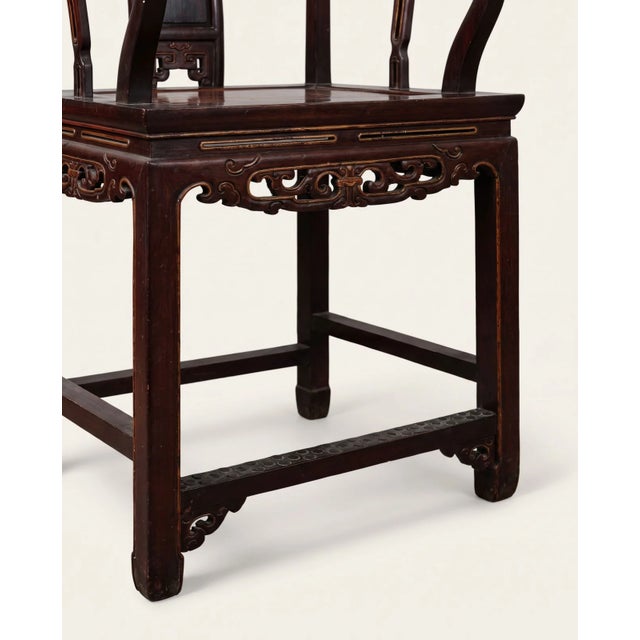 Late 20th Century Pair of Chinese Carved Wood Armchairs For Sale - Image 5 of 5