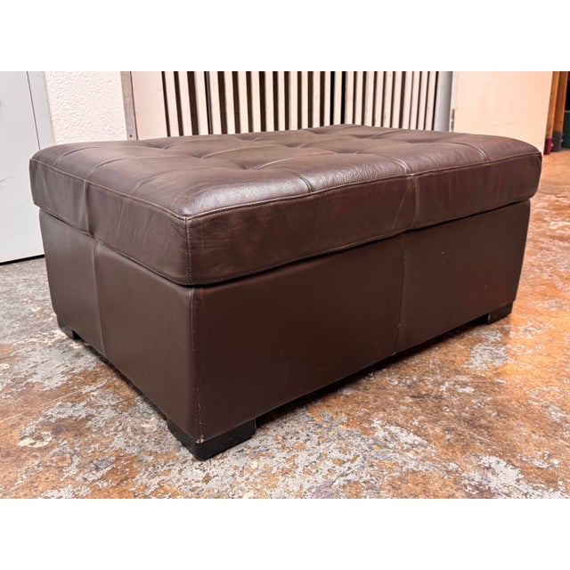 Gumps Twin Size Gumps Leather Ottoman Hidden Sleeper For Sale - Image 4 of 12