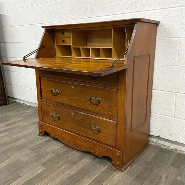 Wood Vintage Drop Front Secretary Writing Desk Bureau by R. Miner Furniture For Sale - Image 7 of 12