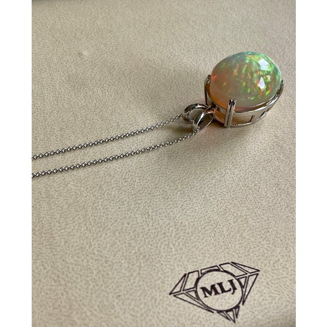 40 Carat Oval Ethiopian Opal Pendant / Necklace 14 Karat White Gold Necklace For Sale - Image 10 of 18