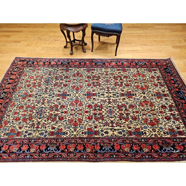 Vintage Bidjar Area Rug, Hand-Knotted Wool, All-Over Golfarang Floral Pattern, Yellow & Red, 5x9 For Sale - Image 10 of 18