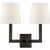Chapman & Myers for Visual Comfort Signature Square Tube Double Sconce in Bronze with Linen Shades For Sale