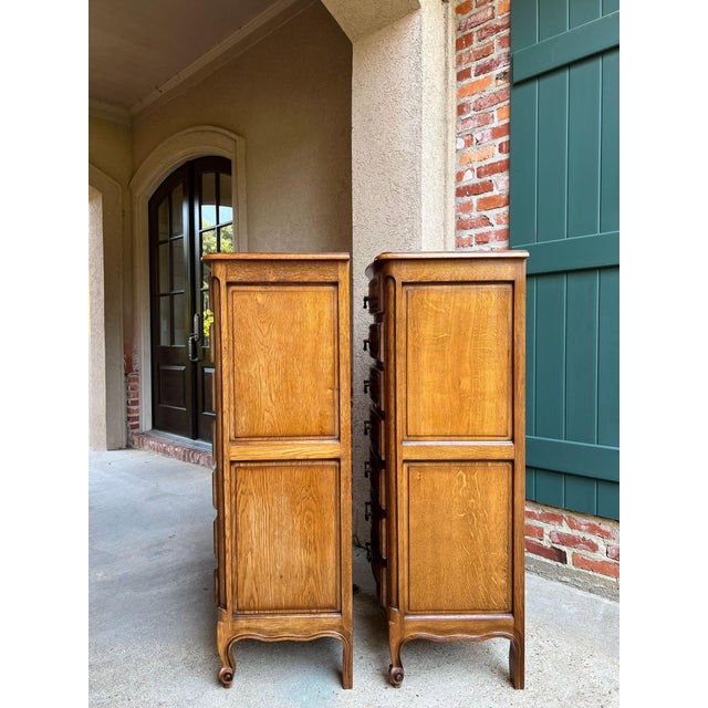 Pair Vintage French Chests 7 Drawer Semainier Louis XV Style Carved Oak For Sale - Image 17 of 18