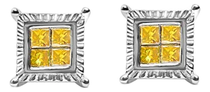 .925 Sterling Silver 1/2 Cttw Yellow Princess Diamond Quad Stud Earring