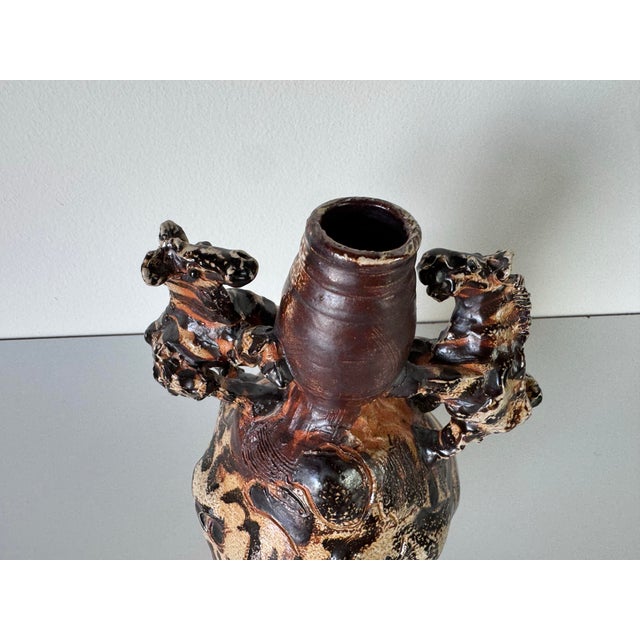 Brown 1980s Vintage Organic African Folk Art Style Sculptural Pottery Vase For Sale - Image 8 of 12