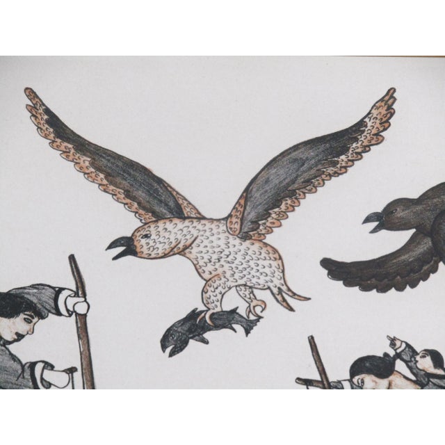 Printmaking Materials Cape Dorset “Ice Fishing” Inuit Lithograph by Sorosiluto Ashoona, 1976 (43/50), Framed For Sale - Image 7 of 12