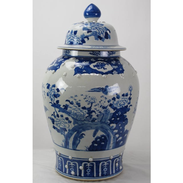 Chinese Chinese Blue and White Porcelain Ginger Jar With Flowers & Flying Birds For Sale - Image 3 of 13