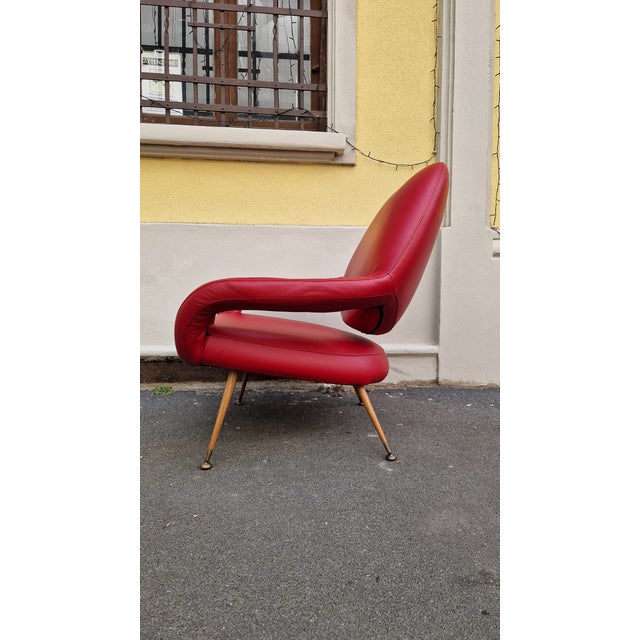 Mid-Century Modern Set of Model DU55 Chairs in Red Leather by Gastone Rinaldi for Poltrona Frau, 1954 For Sale - Image 3 of 16